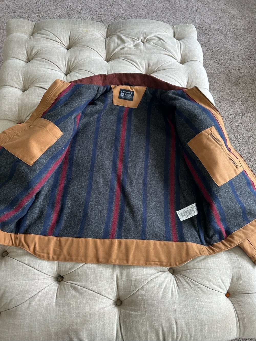 Carhartt Brown Canvas Work Jacket with Dark Brown Corduroy Collar - Picture 4 of 10